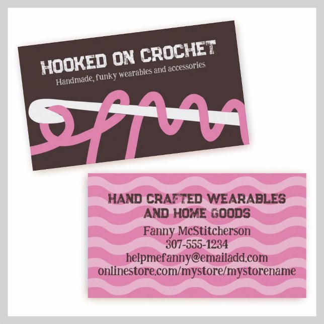 crochet stitching crafts brown pink business cards (Creator Uploaded)