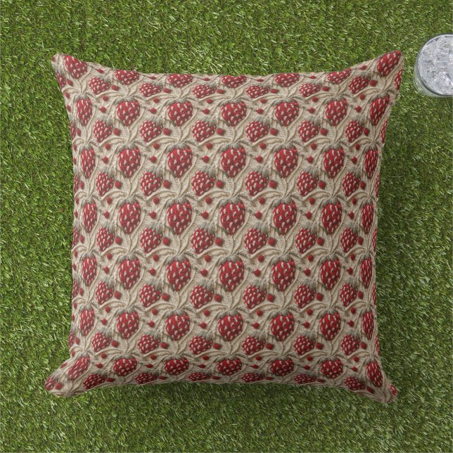 Crochet Strawberries Fruit  Outdoor Pillow (Grass)