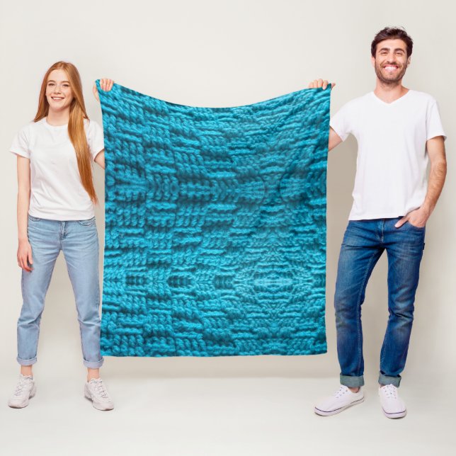 Crochet Weave Stitch Turquoise Fleece Blanket (In Situ)