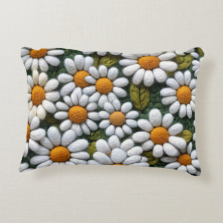 Crochet White Daisies Spring Wildflowers Accent Pillow