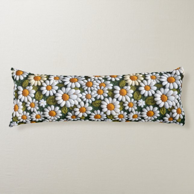 Crochet White Daisies Spring Wildflowers Body Pillow (Front)