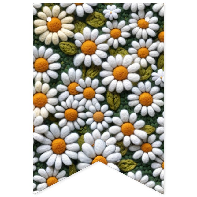 Crochet White Daisies Spring Wildflowers Bunting Flags (First Flag)