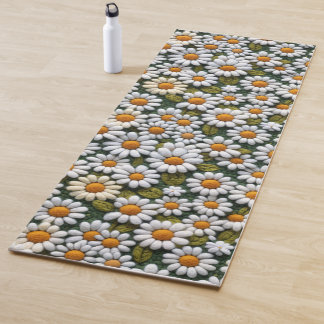 Crochet White Daisies Spring Wildflowers Yoga Mat