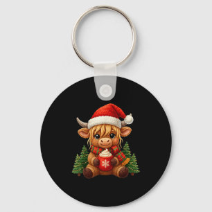 Crochet Yarn Cute Christmas Highland Cow Santa Hat Keychain