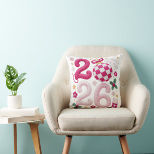 Crochet Yarn Happy New Year 2026 Throw Pillow