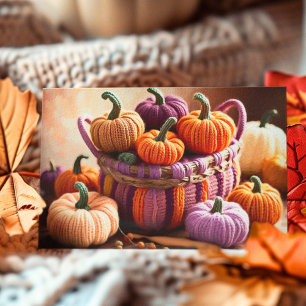 Crocheted Autumn Pumpkins Still Life Postcard