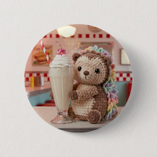 Crocheted Hedgehog and Milkshake at Retro Diner 2 Inch Round Button