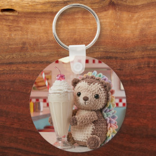 Crocheted Hedgehog and Milkshake at Retro Diner Keychain