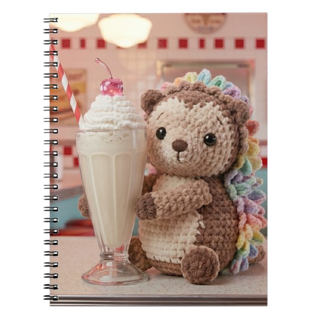Crocheted Hedgehog and Milkshake at Retro Diner Notebook (Front)