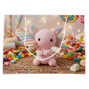 Crocheted Pink Axolotl Pastel Candy Birthday Large Gift Bag