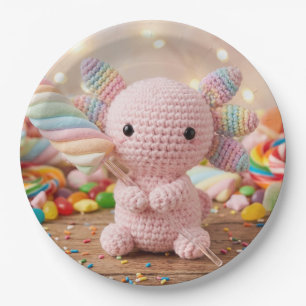 Crocheted Pink Axolotl Pastel Candy  Paper Plates