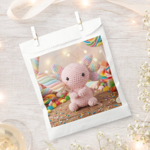 Crocheted Pink Axolotl Pastel Candy  Paper Plates Favour Bag