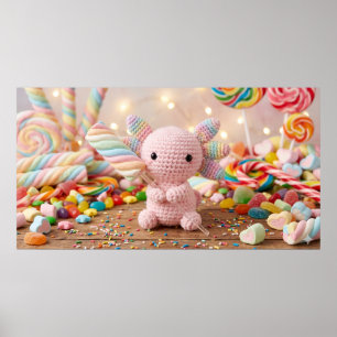 Crocheted Pink Axolotl Pastel Candy Poster