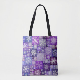 Crocheted Snowflakes Purple Digital Patchwork Tote Bag
