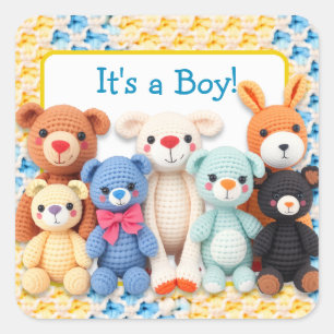 Crocheted Stuffed Animals   It's a Boy Square Sticker