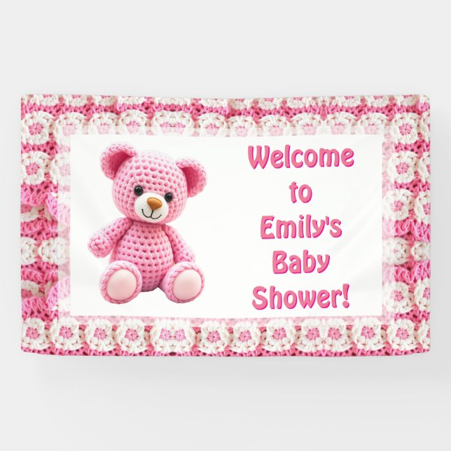  Crocheted Teddy Bear Girl's Baby Shower Banner (Horizontal)