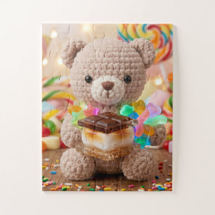 Crocheted Teddy Bear with S'more in a Candy Land Jigsaw Puzzle