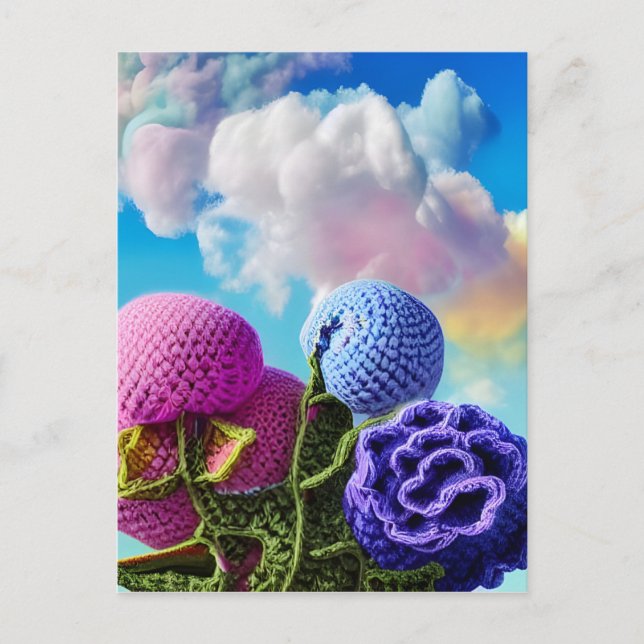 Crocheted Wildflowers In the Clouds Digital Art   Postcard (Front)