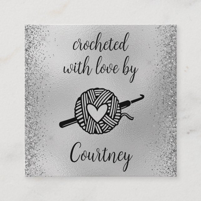 Crocheted With Love Square Business Card (Front)