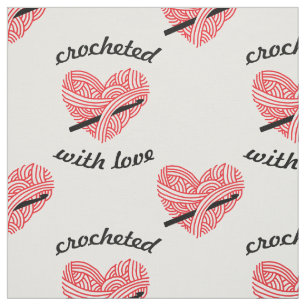 "Crocheted with Love" Yarn Heart Crafts Pattern Fabric