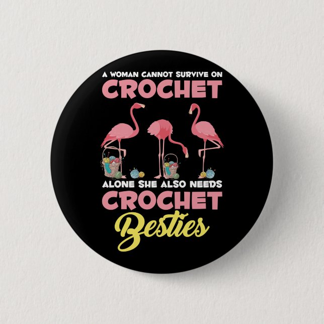Crocheting Flamingo Crafting Crochet Friends Yarn 2 Inch Round Button (Front)