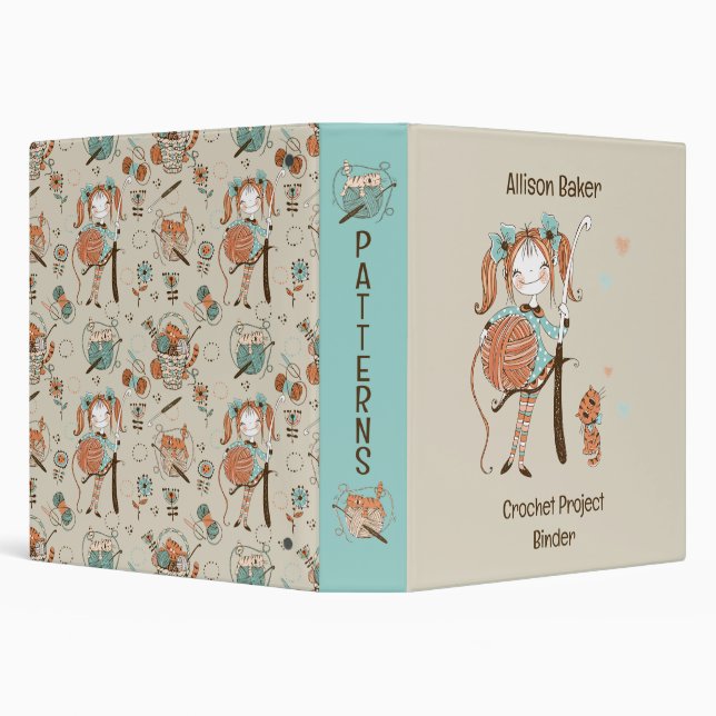 Crocheting Girl with Cat Crochet Projects  Binder (Background)