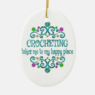 Crocheting Happy Place Ceramic Ornament