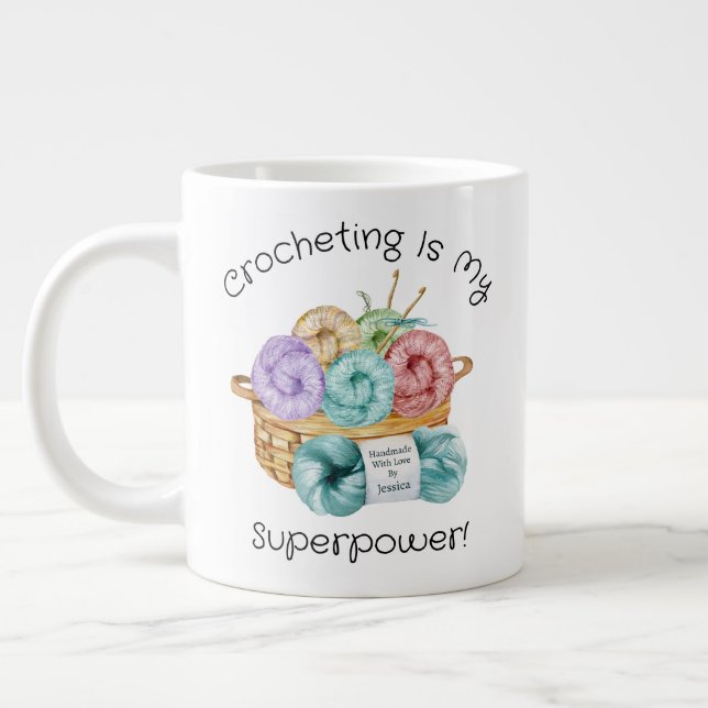 Crocheting Is My Superpower Personalized Large Coffee Mug (Left)