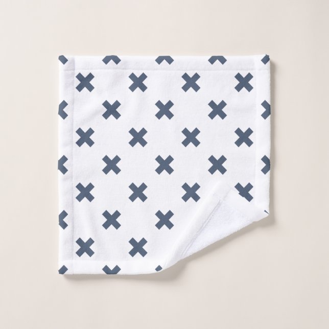 Crochets bleu-gris sur blanc (Gant de toilette)