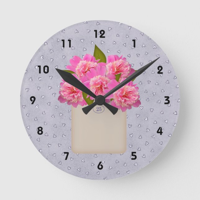 Crock Of Peonies Wall Clock (Front)