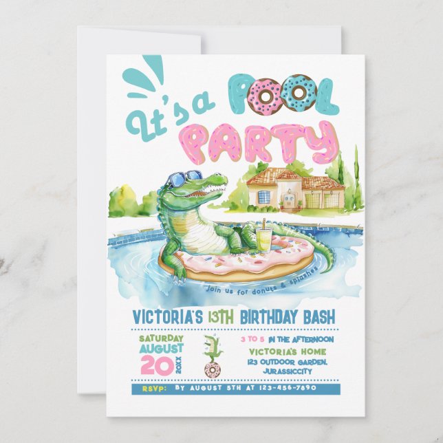 Croco-Doughnut Pool Party Invitation (Front)