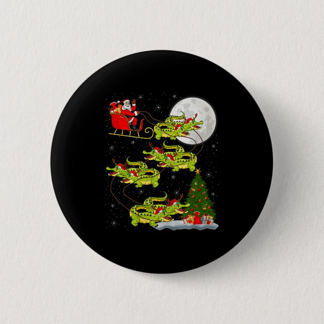 Crocodile Alligators Santa Sleigh Flying Funny Chr 2 Inch Round Button (Front)
