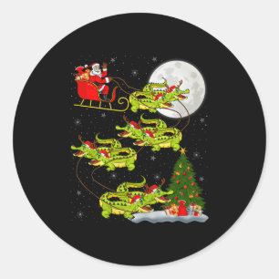 Crocodile Alligators Santa Sleigh Flying Funny Chr Classic Round Sticker