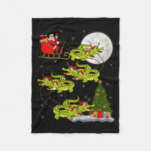 Crocodile Alligators Santa Sleigh Flying Funny Chr Fleece Blanket