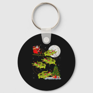 Crocodile Alligators Santa Sleigh Flying Funny Chr Keychain