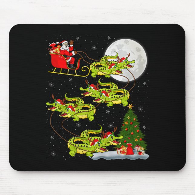 Crocodile Alligators Santa Sleigh Flying Funny Chr Mouse Pad (Front)