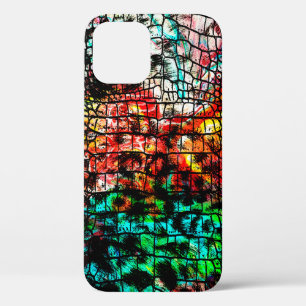 Crocodile and leopard pattern with colourful abstr iPhone 12 case