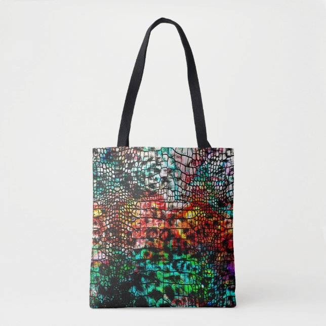 Crocodile and leopard pattern with colourful abstr tote bag (Front)