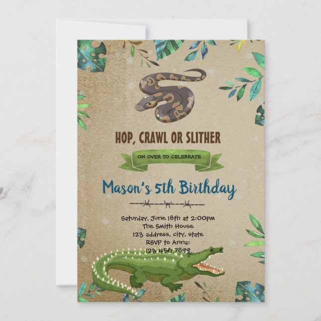 Crocodile and snake party invitation (Front)