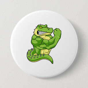 Crocodile as Bodybuilder & big Muscles 3 Inch Round Button