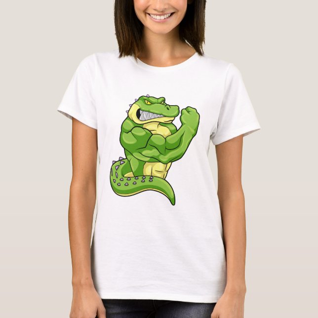 Crocodile as Bodybuilder & big Muscles T-Shirt (Front)