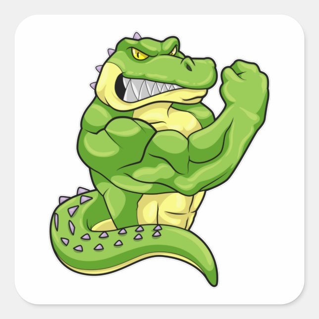 Crocodile as Bodybuilder with big Muscles Square Sticker (Front)