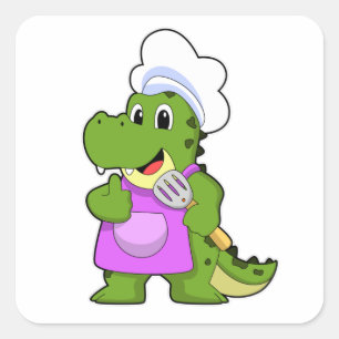Crocodile as Cook with Spatula Square Sticker