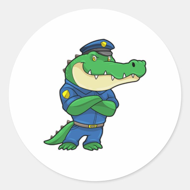 Crocodile as Police officer with Police uniform Classic Round Sticker (Front)