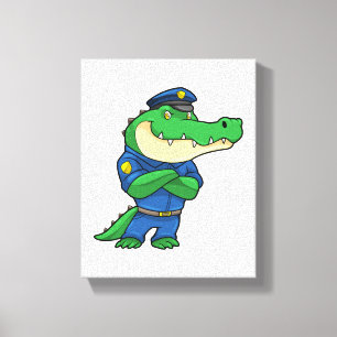 Crocodile as Police officer with Uniform Canvas Print