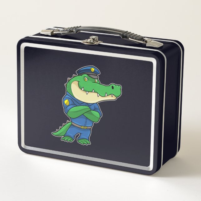 Crocodile as Police officer with Uniform Metal Lunch Box (Front)