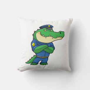 Crocodile as Police officer with Uniform Throw Pillow