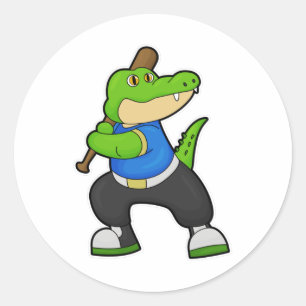 Crocodile at Baseball with Baseball bat Classic Round Sticker