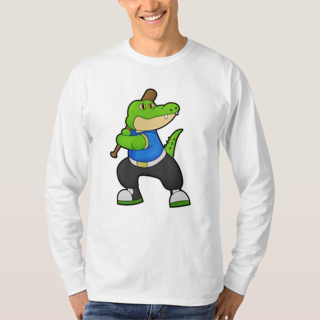 Crocodile at Baseball with Baseball bat T-Shirt (Front)