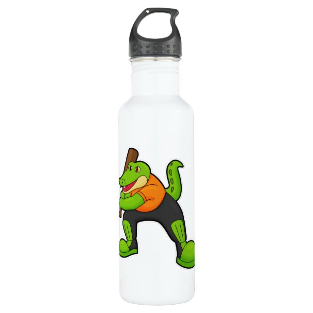 Crocodile at Cricket with Cricket bat 710 Ml Water Bottle (Front)